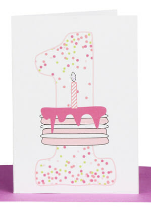1st birthday card pink cake confetti