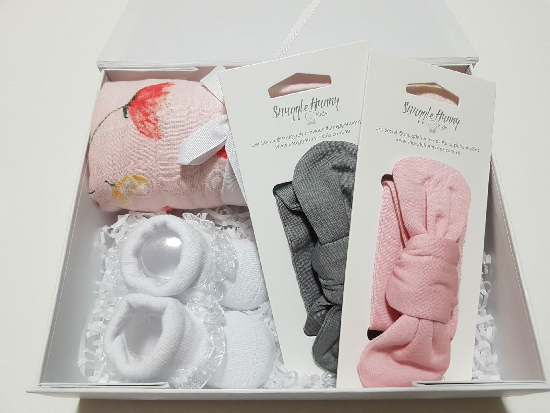 mini magnetic baby hamper gift box bows muslin and socks