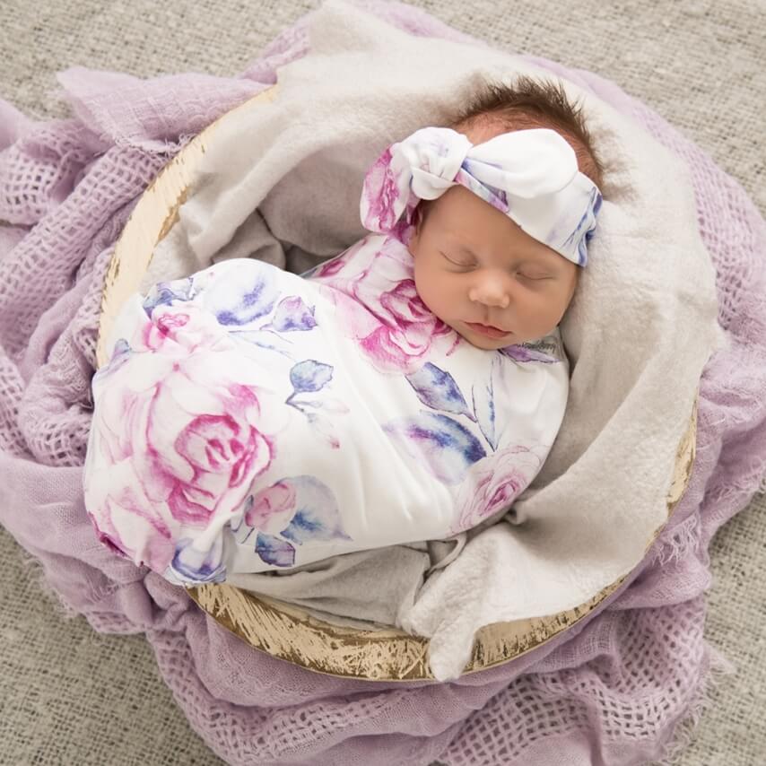 lilac skies new baby jersey swaddle wrap lilac topknot headband for baby snuggle hunny kids