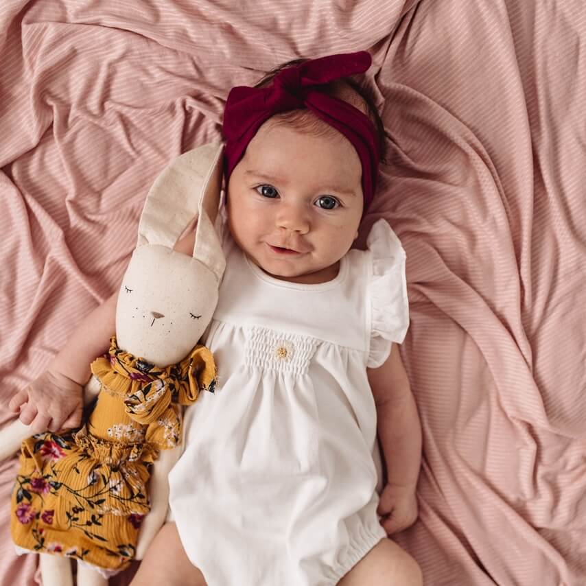 burgundy linen baby bow headband by snuggle hunny kids