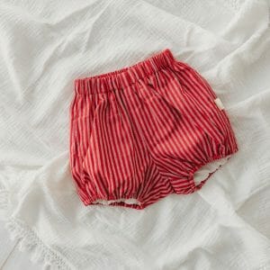 red striped linen Christmas baby bloomers