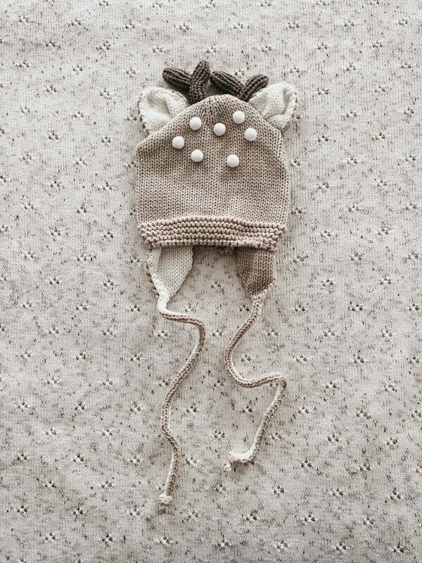 Cute reindeer knit baby bonnet hat for newborn Christmas photos